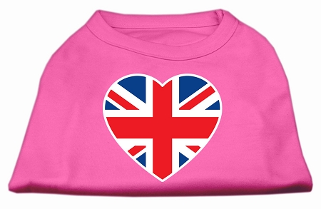 British Flag Heart Screen Print Shirt Bright Pink XS